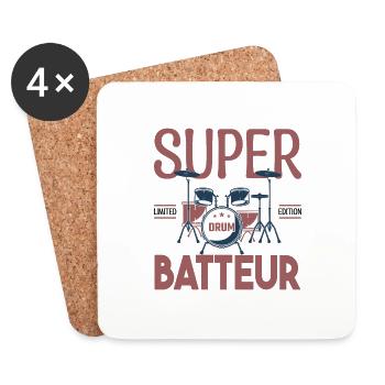 Super Batteur. Cadeau batteur. bassiste. Musicien. - Dessous de verre (lot de 4) - blanc - Devant