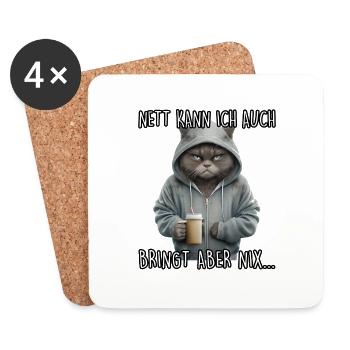 Nett kann ich auch Spruch Morgenmuffel Katze Fun - Untersetzer (4er-Set) - Weiß - Vorne