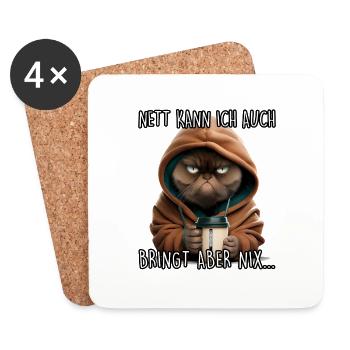 Nett kann ich auch Spruch Morgenmuffel Katze Fun - Untersetzer (4er-Set) - Weiß - Vorne