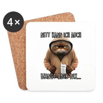 Nett kann ich auch Spruch Morgenmuffel Katze Fun - Untersetzer (4er-Set) - Weiß - Vorne