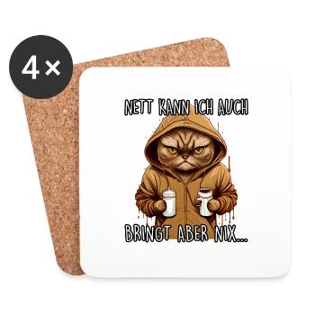 Nett kann ich auch Spruch Morgenmuffel Katze Fun - Untersetzer (4er-Set) - Weiß - Vorne