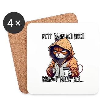 Nett kann ich auch Spruch Morgenmuffel Katze Fun - Untersetzer (4er-Set) - Weiß - Vorne