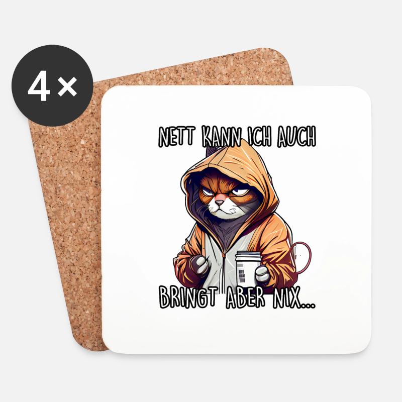 Nett kann ich auch Spruch Morgenmuffel Katze Fun - Untersetzer (4er-Set) - Weiß