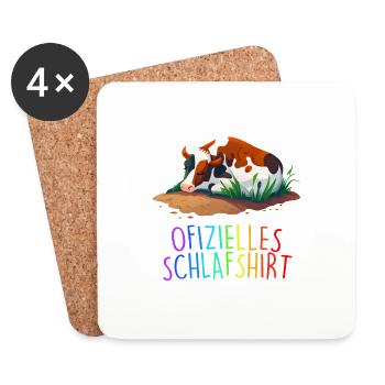 Offizielles Schlafshirt Kuh Schlafanzug - Untersetzer (4er-Set) - Weiß - Vorne