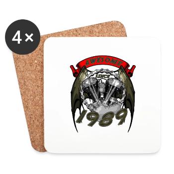 Génial depuis 1989, anniversaire du motard - Dessous de verre (lot de 4) - blanc - Devant