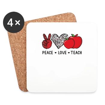 Lehrer Frieden Lieben Lehren Schule Geschenk - Untersetzer (4er-Set) - Weiß - Vorne