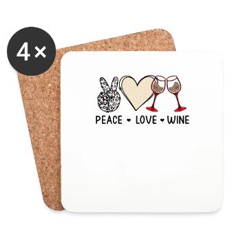 Peace Love Wine Love Wine Wine Drinker Grape Harvest - Coasters (set of 4) - white - Front