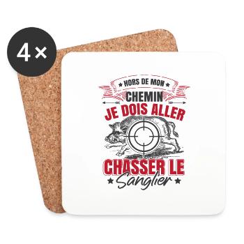Chasse Humour Sanglier Chasseur - Dessous de verre (lot de 4) - blanc - Devant