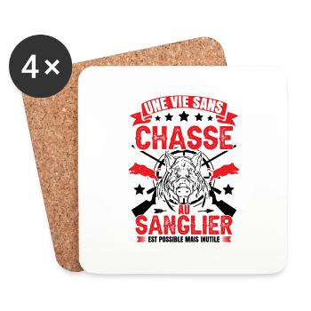 Une Vie Sans Chasse | Sanglier | Chasseur - Dessous de verre (lot de 4) - blanc - Devant
