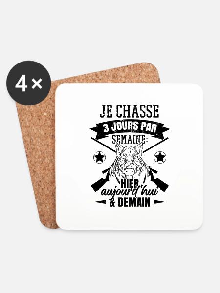 Je chasse 3 jours par semaine - Dessous de verre (lot de 4) - blanc