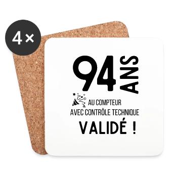 Anniversaire 94 ans humour adulte cadeau - Dessous de verre (lot de 4) - blanc - Devant