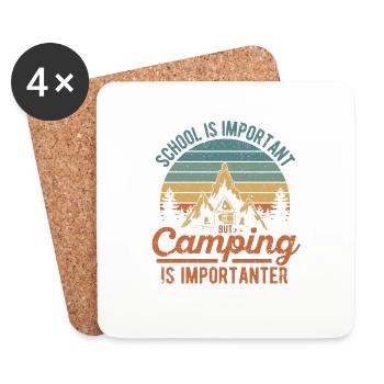 Schule ist wichtig, aber Camping ist wichtiger - Untersetzer (4er-Set) - Weiß - Vorne