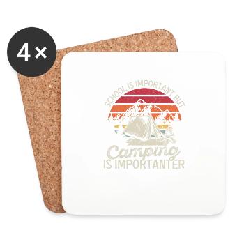 L’école est importante, mais le camping est plus important - Dessous de verre (lot de 4) - blanc - Devant