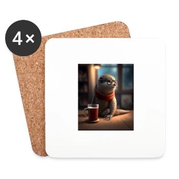 Otter Lovers Nerd Otter buvant du café - Dessous de verre (lot de 4) - blanc - Devant