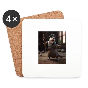 Mignon Loutre de mer Pet Dabbing Pirate Otter - Dessous de verre (lot de 4) - blanc - Devant