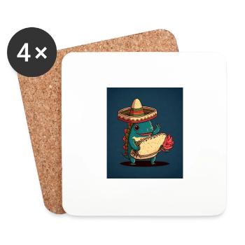 Axolotl portant Sombrero Kawaii Axolotl mangeant - Dessous de verre (lot de 4) - blanc - Devant