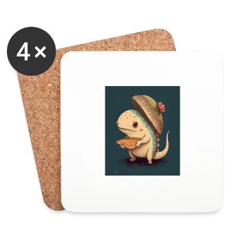Axolotl portant Sombrero Kawaii Axolotl mangeant - Dessous de verre (lot de 4) - blanc - Devant