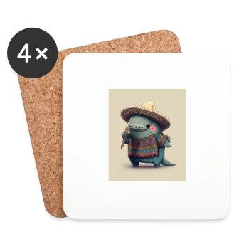 Mexican Walking Fish Kawaii Dabbing Mexican - Coasters (set of 4) - white - Front