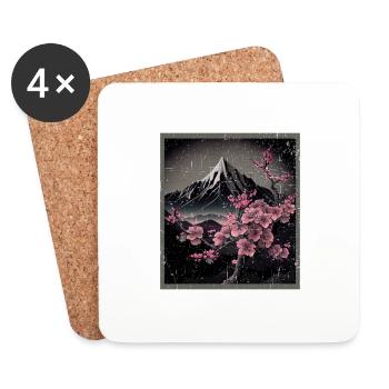 Vintage Japanese Sakura Cherry Blossom Temple - Coasters (set of 4) - white - Front