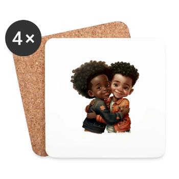 Jungsfreundschaft Enfants de couleur Amis - Dessous de verre (lot de 4) - blanc - Devant