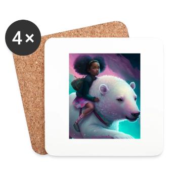 Black girl rides polar bear - Coasters (set of 4) - white - Front