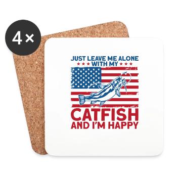 Seul avec le poisson-chat cadeau de pêche au poisson-chat heureux - Dessous de verre (lot de 4) - blanc - Devant