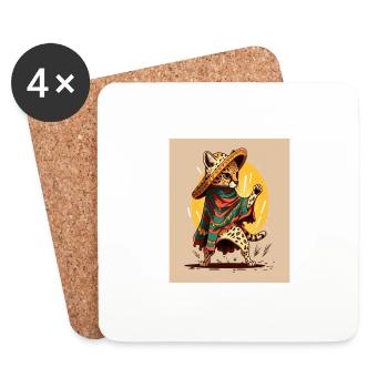 Ocelot Wearing Sombrero Kawaii Dabbing Ocelot - Untersetzer (4er-Set) - Weiß - Vorne