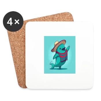 Vaquita Wearing Sombrero Kawaii Dabbing Vaquita - Coasters (set of 4) - white - Front