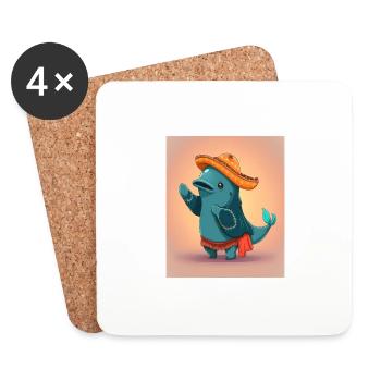 Vaquita Wearing Sombrero Kawaii Dabbing Vaquita - Coasters (set of 4) - white - Front