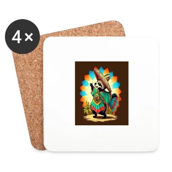 Coati Wearing Sombrero Kawaii Dabbing Coati - Coasters (set of 4) - white - Front