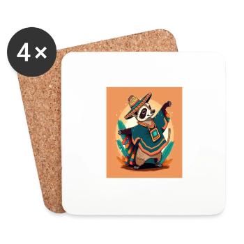 Coati Wearing Sombrero Kawaii Dabbing Coati - Coasters (set of 4) - white - Front