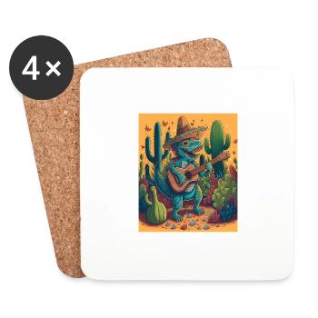 Dinosaur Lover Festive Dinosaur Playing Guitar - Coasters (set of 4) - white - Front