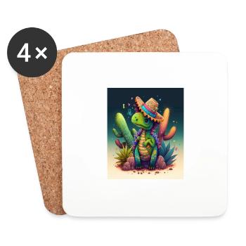 Dinosaur Lover Green Dinosaur Wearing Sombrero - Coasters (set of 4) - white - Front