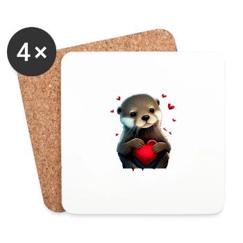 Je vole des cœurs Loutre - Dessous de verre (lot de 4) - blanc - Devant