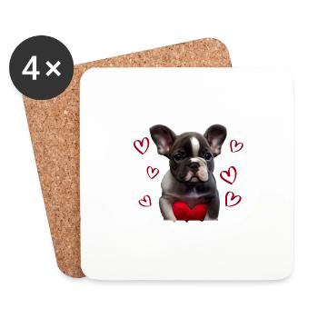 Je vole des cœurs chien Frenchie français bulldog - Dessous de verre (lot de 4) - blanc - Devant