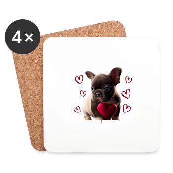 Je vole des cœurs chien Frenchie français bulldog - Dessous de verre (lot de 4) - blanc - Devant