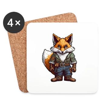Post-apocalyptic Cyber-punk Red Fox - Coasters (set of 4) - white - Front