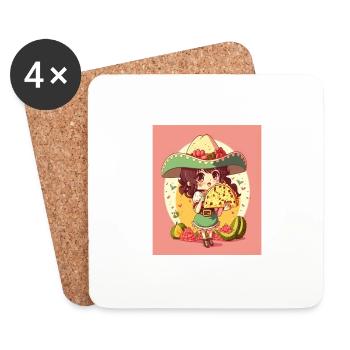 Anime Girl Wearing Sombrero Anime Girl Wearing - Coasters (set of 4) - white - Front