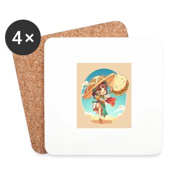 Anime Girl Wearing Sombrero Anime Girl Wearing - Coasters (set of 4) - white - Front