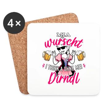 Trachtenshirt Damen Dirndl Saufen Trachten T-Shirt - Untersetzer (4er-Set) - Weiß - Vorne