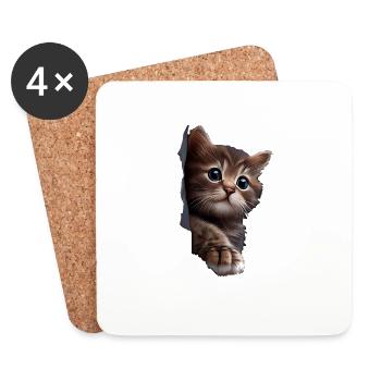Chat mignon Chaton Craqué Chat Amants Chats Chats - Dessous de verre (lot de 4) - blanc - Devant