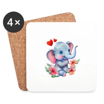 Elephant Animal Africa Safari Zoo India Proboscis Cute - Coasters (set of 4) - white - Front