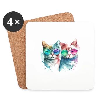 cat animal cute wild pet zoo forest nature child - Coasters (set of 4) - white - Front