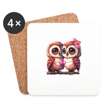 hibou animal doux oiseau sauvage zoo forêt nature enfant - Dessous de verre (lot de 4) - blanc - Devant