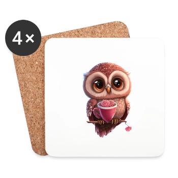 hibou animal doux oiseau sauvage zoo forêt nature enfant - Dessous de verre (lot de 4) - blanc - Devant