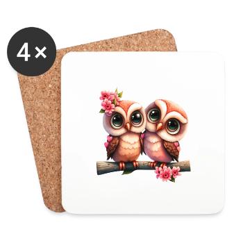 hibou animal doux oiseau sauvage zoo forêt nature enfant - Dessous de verre (lot de 4) - blanc - Devant