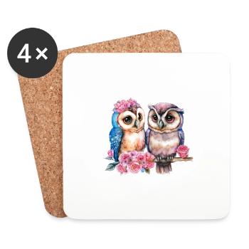 hibou animal doux oiseau sauvage zoo forêt nature enfant - Dessous de verre (lot de 4) - blanc - Devant