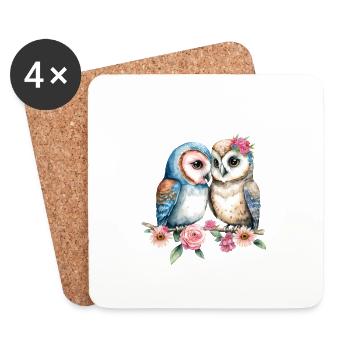 hibou animal mignon oiseau sauvage zoo forêt nature enfant - Dessous de verre (lot de 4) - blanc - Devant