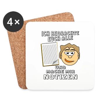 GESICHT NOTIZBLOCK ICH BEOBACHTE EUCH ALLE - Untersetzer (4er-Set) - Weiß - Vorne