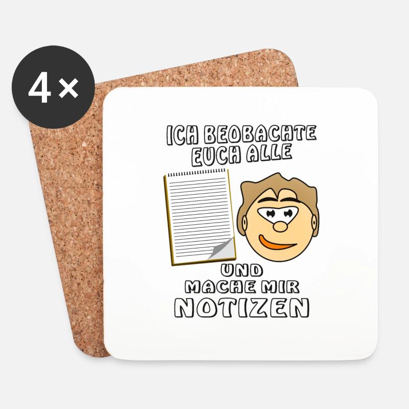 GESICHT NOTIZBLOCK ICH BEOBACHTE EUCH ALLE - Untersetzer (4er-Set) - Weiß